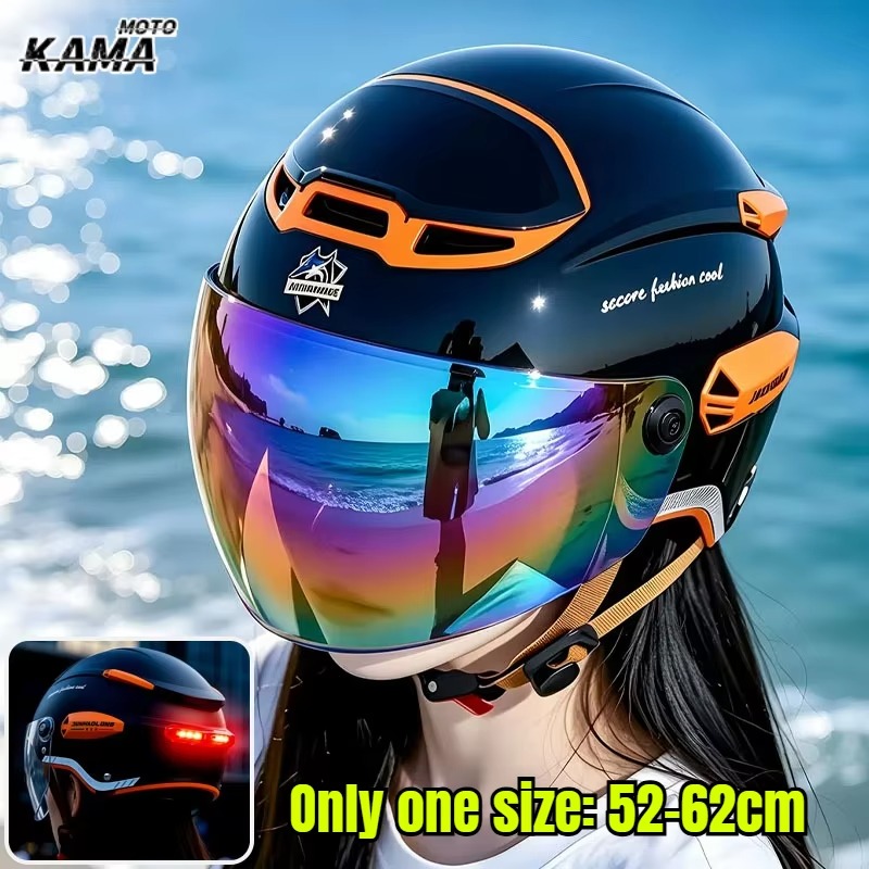 Dual Visor Motorcycle Racing Helmet - Летний винтажный мотоциклетный шлем с регулируемым